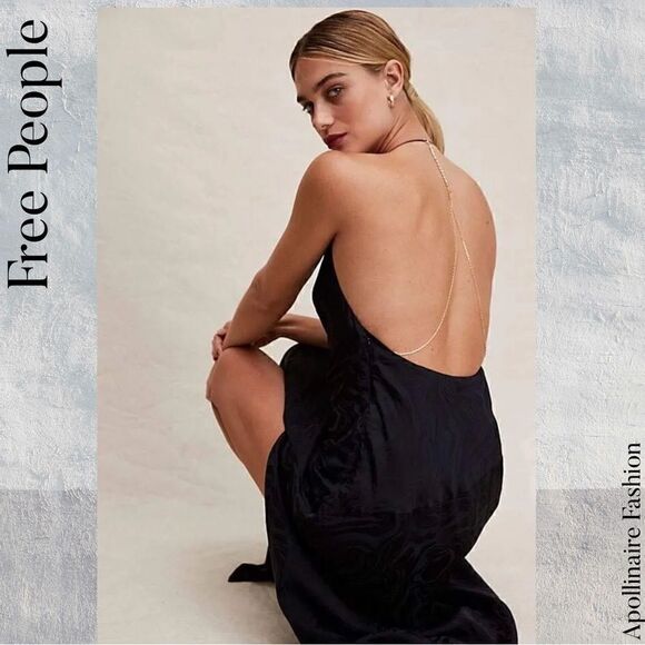 FREE PEOPLE GIGI MAXI DRESS IN BLACK SATIN SIZE 10 NWT - Picture 5 of 14